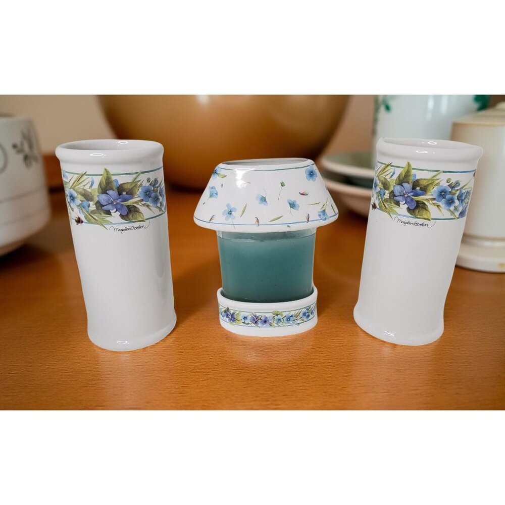Rare Hallmark Natures Sketchbook Marjolien Baskin 3-Piece Candle Holder Set.